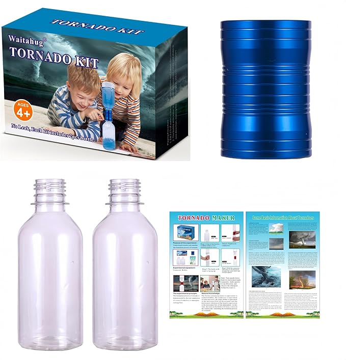 Tornado Maker, Bottle to Bottle Transfer Connectors, 2pc Clear Bottles, No Leak, Tornados Toys for Kids, Weather Science Experiment Toy