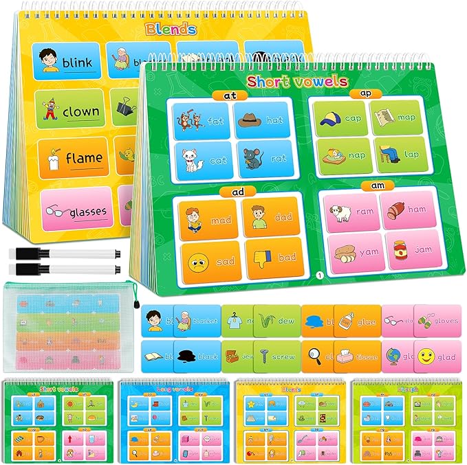 Phonics Busy Book for Toddlers, Phonics Games Sticker Activity Book, Preschool Learning Activities, Sight Word Flash Cards, Reading & Spelling Games for Kids Ages 3-6, Homeschool Supplies