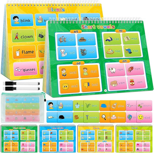 Phonics Busy Book for Toddlers, Phonics Games Sticker Activity Book, Preschool Learning Activities, Sight Word Flash Cards, Reading & Spelling Games for Kids Ages 3-6, Homeschool Supplies