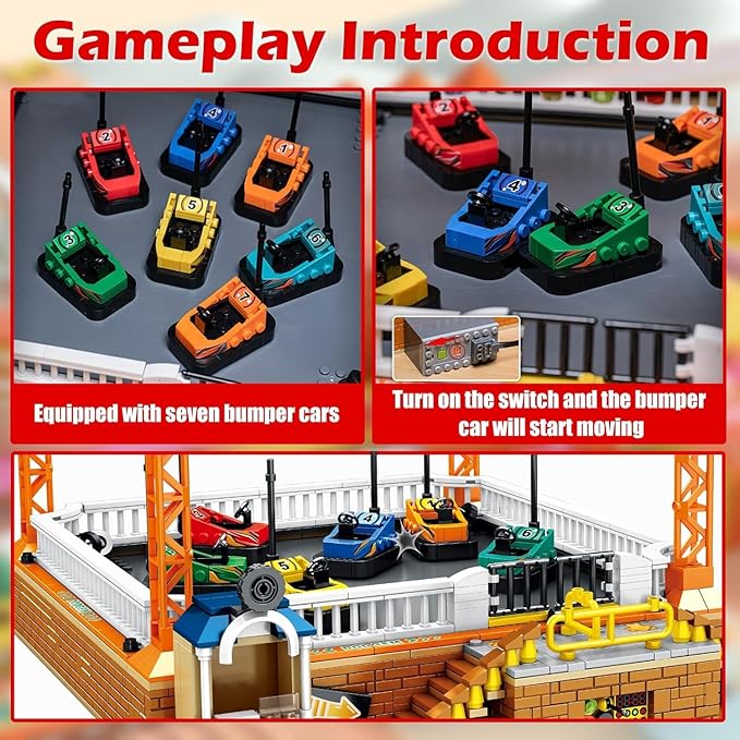 Sosuy Bumper-Cars Building Set, Toys for Boys Electric Control Race Car, City Amusement Park Construction, Birthday for Adult Teen Girl Kid Age 8+, Architecture Theme Display 1840pcs