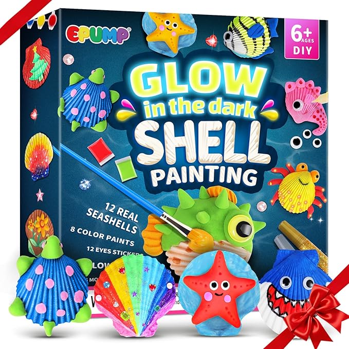 EPUMP Shell Painting Kit for Kids - Glow in The Dark Arts and Crafts Supplies Kits for Girls Boys - Kids Activities Creative Art Set Birthday Gifts DIY Paint Toys for Age 6 7 8 9 10 11 12 Years Old