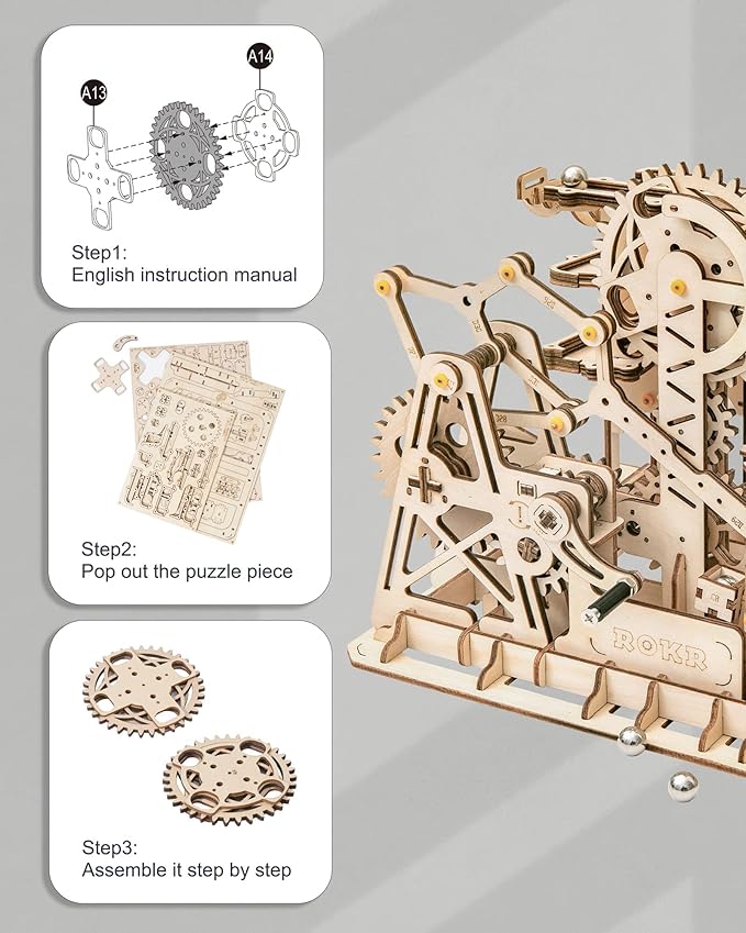 ROKR 3D Wooden Puzzles for Adults-Marble Run Wood Model Building Kit-Tower Coaster