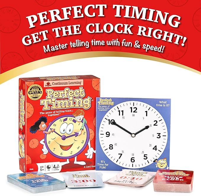 Continuum Games Perfect Timing Game - Tell Time Cooperative Board Game for Kids - Fun Educational Family Game to Learn How to Read a Clock