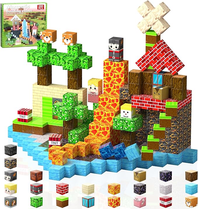200 PCS Building Blocks, 3D Construction Build Toys, STEM Sensory Building Cubes (Multicolor-200PCS)