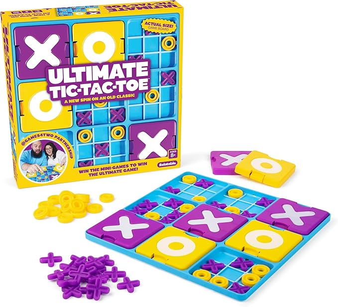 Ultimate Tic Tac Toe™ By Relatable, Board Games For Family Game Night, Includes 1 Board, 41 Mini X's, 40 Mini O's, 5 Large X's, 5 Large O's, Great for Christmas Party Games, & Thanksgiving Activities