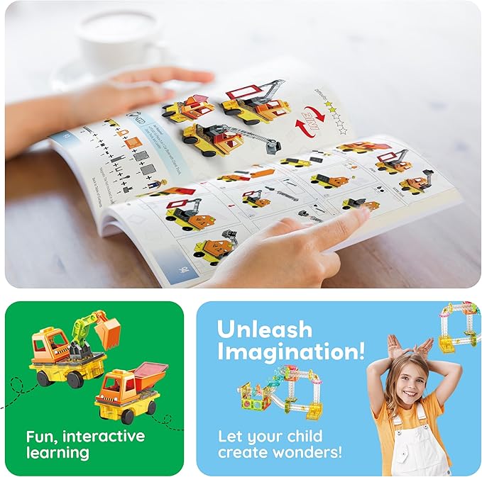 PicassoTiles Magnetic Tile Building Idea Book 230 Pages Illustrated Design Guide with 300 Creative Builds for Kids STEM Learning Creativity and Brain Development Educational Toy Ages 3 Plus PTIDEABOOK