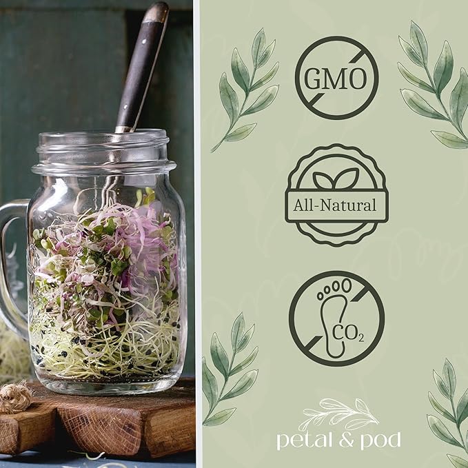 Petal & Pod Microgreens & Sprouting Seeds - Broccoli, Alfalfa, Radish, Mung Bean & Salad Mix Variety Pack for MicroGreens Growing Kit and Sprouting Jars