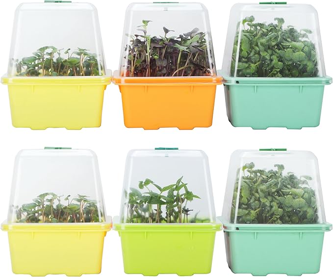 Microgreen Growing Trays, 5" x 5" Sprouting Tray with Humidity Dome, 1.2 mm Small Mesh Holes, BPA Free, Sprouter Kit for Growing Mirco Seeds, Like Broccoli, Alfalfa, Radish, Clover - 6 Pack | Colorful