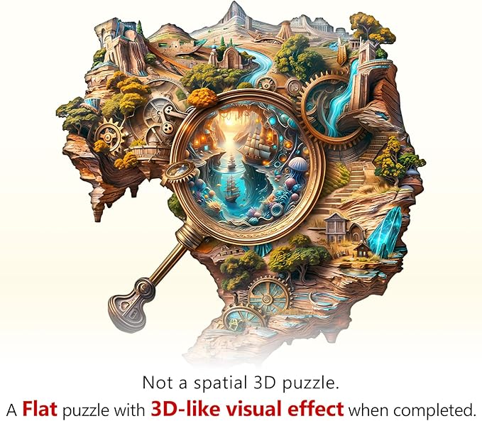 Wooden Puzzles for Adults 160 Pices, Explorer's World 3D Puzzles for Adults, Unique Shape Explorer's World Irregular Jigsaw Puzzles, 3D Visual Flat Puzzels, Size is 11.4 x 11.2in