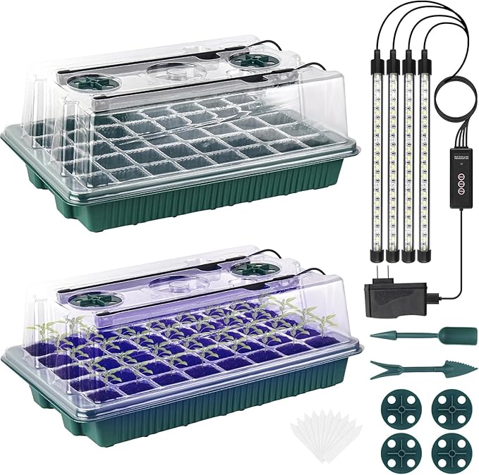 Sondiko Seed Starter Tray with Grow Light, 80 Cells Seed Starter Kit with Humidity Dome, Adjustable Brightness Plant Starter Trays, Indoor Plants Germination Kit(2 Pack)