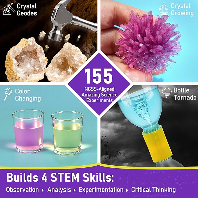 BenBen Science Kits for Kids Age 8-12, 155 Experiments Educational Toy, STEM Toys for 6 7 8 Year Old Boys Girls Birthday Gift, Volcano Science Kit, Chemistry Set for Homeschooling