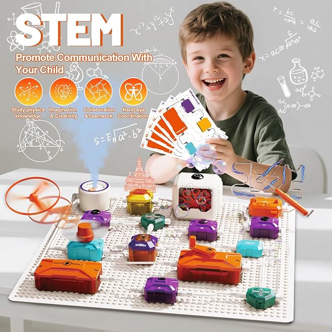Science Kits for Kids - STEM Kits for Kids, Electronics Exploration Kit, Over 420 Projects, 50 Circuit Parts with Bubble Maker，Fan & Flying Helicopter , STEM Educational Toy Gifts for Boys& Girls