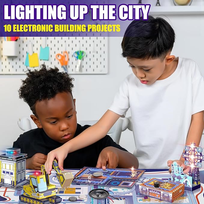 Japace Electricity Science kit for Kids Age 8-14,10 STEM Projects,Paper Circuit Physics Lab for Learning,Cool Christmas Birthday Gift for Boys Girls