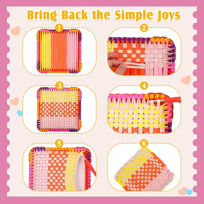 Weaving Loom Kit for Kids Ages 8-12, DIY Arts and Crafts Loom Knitting Projects Set, Ideas Birthday Gifts for Girls Toys, Crochet Kit for Beginners Potholder Tools Creative Supplies With Elastic Cord