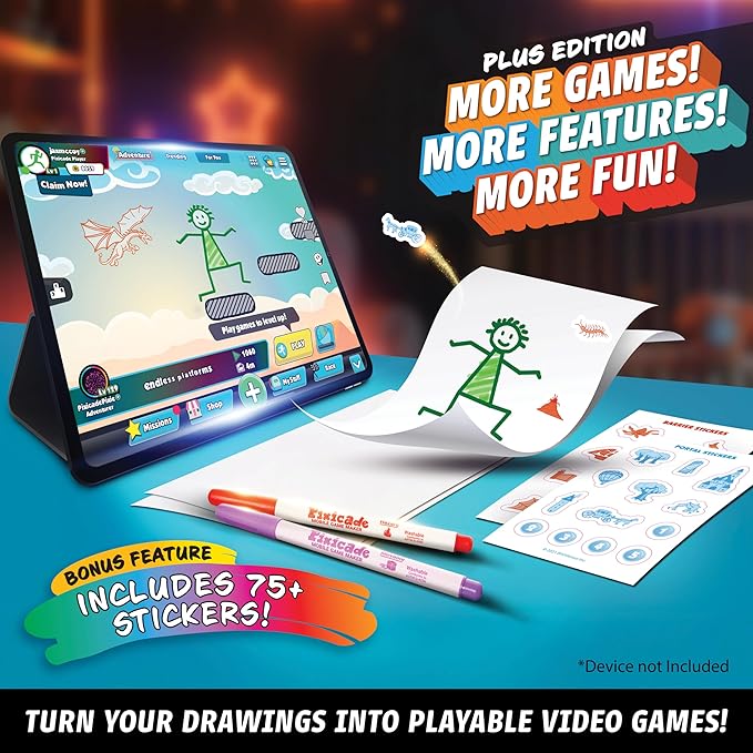 Abacus Brands Pixicade+ | Turn Drawings Into Playable Video Games! | Doodle & Draw, Snap Play & Share Instant Video Games! | Mobile Video Game Maker and Creation Studio!