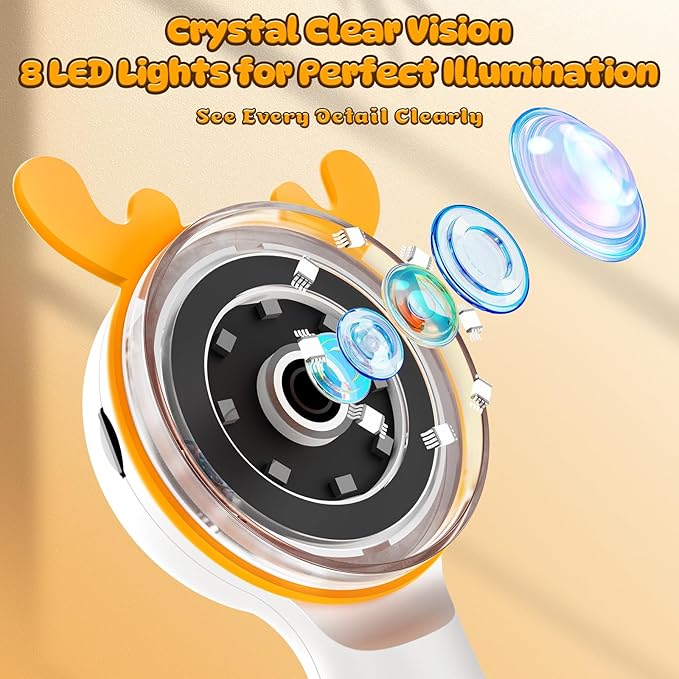 3-in-1 Kids Microscope and Camera - 2" LCD, 600x, Adjustable Focus, Handle Magnifying Glass, Portable Handheld for Outdoor Exploration, STEM Learning, 8GB SD Card Included