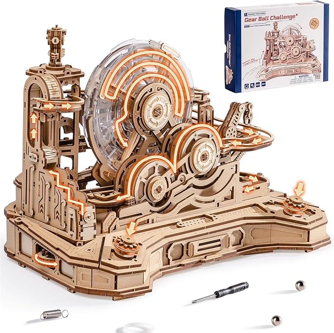 ROBOTIME 3D Wooden Puzzles Marble Run Set - 3D Puzzles for Adults-Mechanical Model Kit for Adults - Model Building Kits - Space/STEM/Engineering Gift