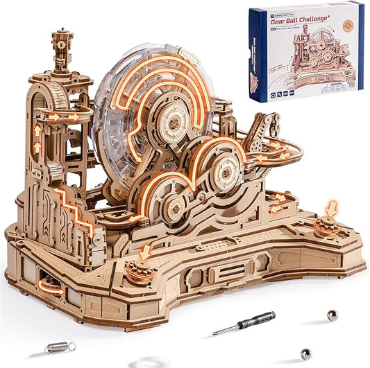 ROBOTIME 3D Wooden Puzzles Marble Run Set - 3D Puzzles for Adults-Mechanical Model Kit for Adults - Model Building Kits - Space/STEM/Engineering Gift