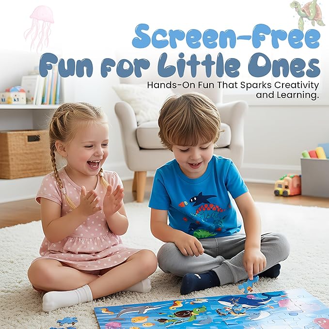 Jumbo 3D Ocean Floor Puzzle for Kids – Includes 7 Stand-Up Sea Animals - 48 pc Jumbo Jigsaw Puzzle | Educational Screen Free Activity for Toddler, Preschoolers and Kids Ages 3+ (2 x 3 Feet)