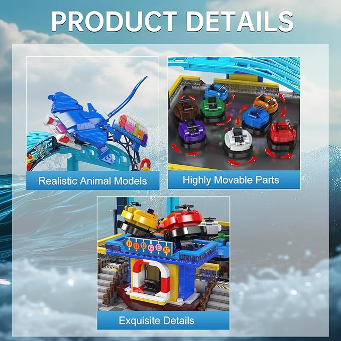 Sosuy Bumper-Boat Ride Building Blocks Set, 2044+ Pcs Amusement Park Model with Motor Remote Control, STEM Engineering Toy for Boys Adults, Teens, Girls, Creative City for Collectors