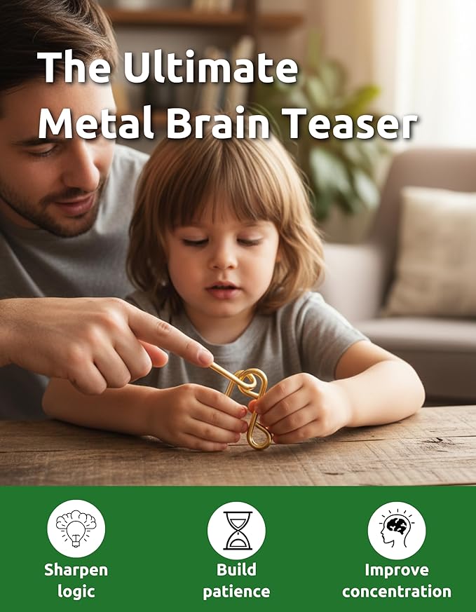 4-in-1 Gold Omega Puzzle Set Heavy Duty Wire Brain Teasers, Unique IQ Puzzle Games for Problem Solving, Stress Relief, Focus Training and Entertainment