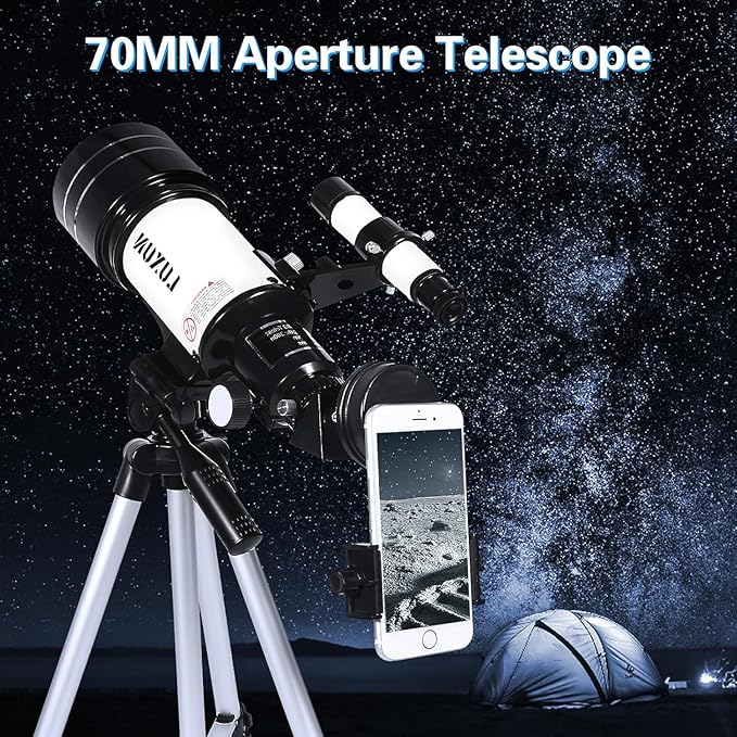 Telescope,70mm Telescope Refracting with Phone Adapter for Adults,Astronomy Beginners,with Multilayer Broadband Coating,Adjustable Tripod and Finderscope