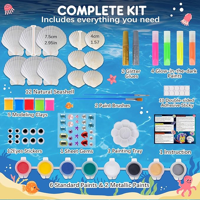 EPUMP Shell Painting Kit - Glow in The Dark Arts and Crafts for Kids Ages 6-12, Art Supplies Toy Kids Craft Paint Kits for Boys Girls Christmas Birthday Gift Toy