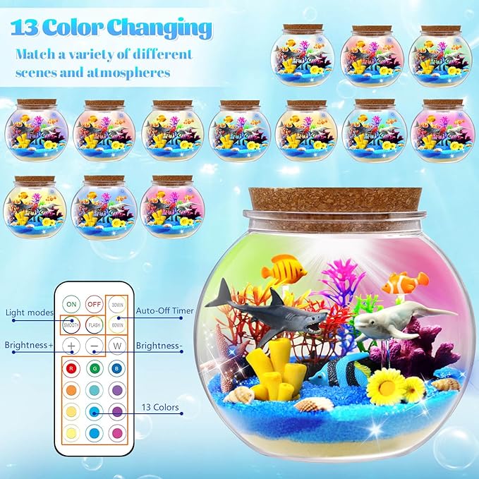 Ocean Light Up Terrarium Kit for Kids - LED Night Light Ocean Birthday Gifts for Girls & Boys Ages 4 5 6 7 8-12, Kids Arts & Crafts Kit,Christmas Gifts