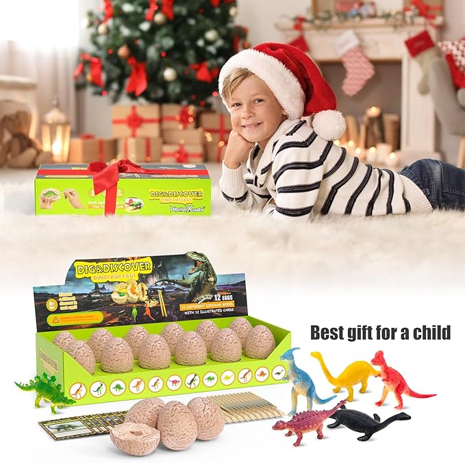Dinosaur Eggs-Dig a Dozen Dino Egg Kit for Kids - Dinosaur Toys Gift for Boys 3-12 Year Old -12 Dino Eggs Dig Excavation Kit- Stocking Stuffers Science STEM Activities-Party Gifts for Boys & Girls