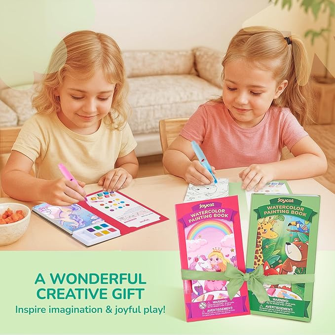 JoyCat 2 Pack Pocket Paint with Water Coloring Books for Kids, Art & Craft Activity Toy Set, Creative Travel & Home Painting Kit, Gifts for Girls & Boys Ages 3-8 (Magical Pony & Animals)