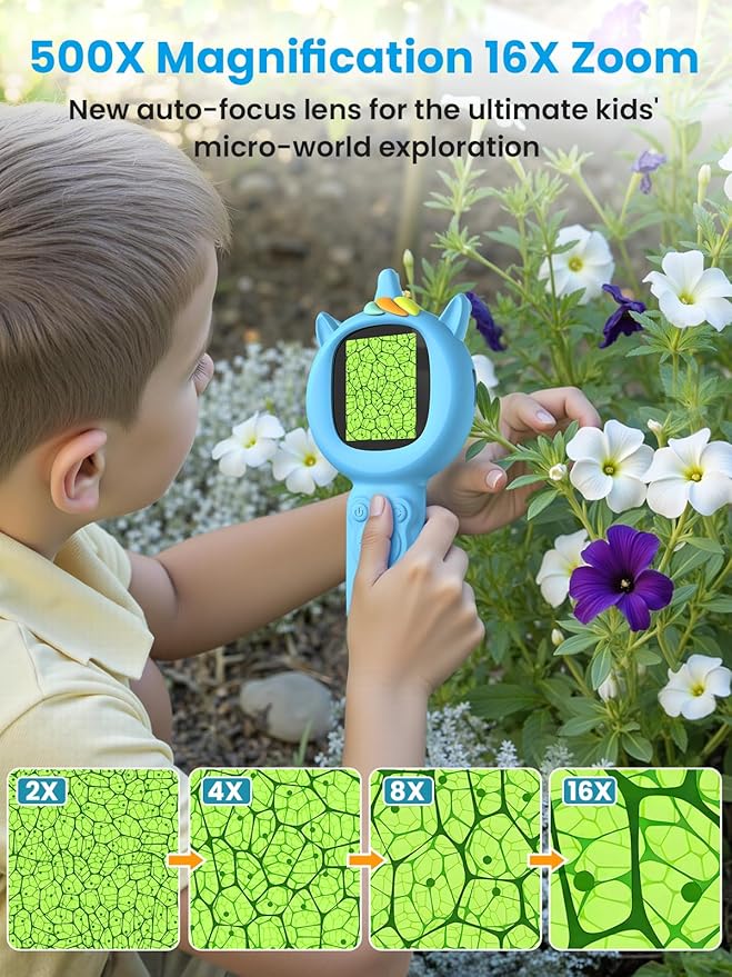 Microscope for Kids, Auto-Focus Handheld Digital Microscopes with 2.0" Screen, 8 LEDs Rechargeable Pocket Mini Microscope Christmas Gifts Educational Science Toys for Ages 5 6 7 8 9 10 11 12