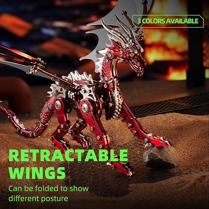 OreilleStar 3D Metal Dragon Puzzle, Mechanical Model Building Kit, Green and Red Assembly Puzzle for Adults Gift (Red Dragon)