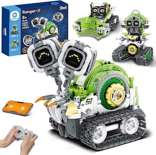 Sillbird Robot Building Kit with Remote Control Christmas STEM Gifts for Boys Age 8-12, Coding Robotic Toys for Kids Birthday - Build 3in1 Model with 478 Pieces