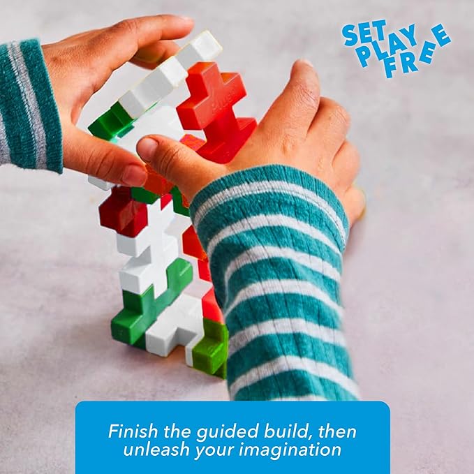 Plus Plus Big - Instructed Tube - 15 Piece Holiday Mix - Construction Building STEM/STEAM Toy, Interlocking Large Puzzle Blocks for Toddlers and Preschool