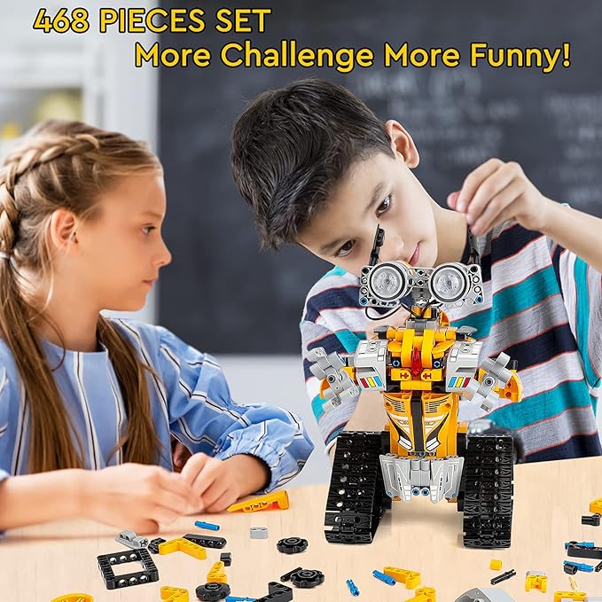 Sillbird Robot Building Kit with Remote Control Christmas STEM Gifts for Boys Age 8-13, Coding Buildable Robotic Technic Toys for Kids Birthday with 468 Pieces