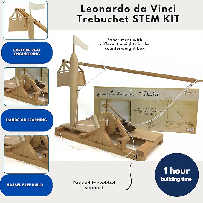 PATHFINDERS Leonardo da Vinci Trebuchet STEM Kit – Build Your Own Medieval Siege Engine – Educational Wooden Model for Teens & Adults, DIY Engineering Project, Science Experiment Gift