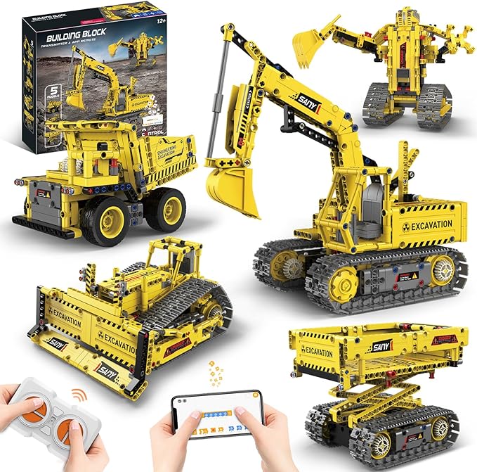 5 in 1 STEM RC Robot Building Kit, 555 PCS APP & Remote Control Robot Toys for Kids Age 6 7 8 9 10 11 12+, Engineering Science Coding Robotic Toys Birthday Gifts for Boys & Girls