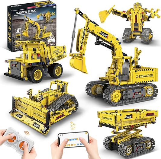 5 in 1 STEM RC Robot Building Kit, 555 PCS APP & Remote Control Robot Toys for Kids Age 6 7 8 9 10 11 12+, Engineering Science Coding Robotic Toys Birthday Gifts for Boys & Girls