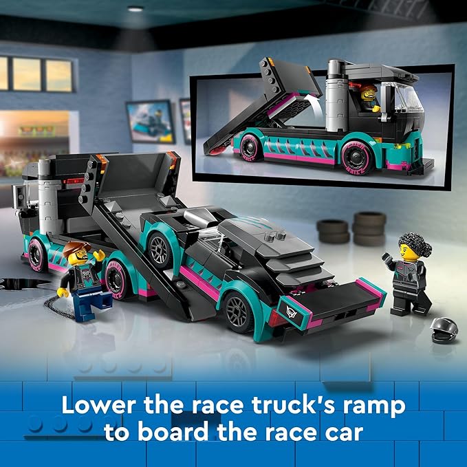 LEGO City Race Car and Car Carrier Truck Building Toys - Pretend Play Toys for Boys & Girls, Ages 6+ Years - Gift for Christmas - W/Racer & Driver Minifigures - 60406