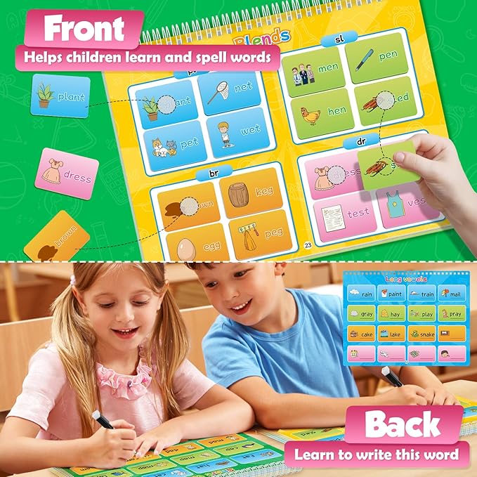 Phonics Busy Book for Toddlers, Phonics Games Sticker Activity Book, Preschool Learning Activities, Sight Word Flash Cards, Reading & Spelling Games for Kids Ages 3-6, Homeschool Supplies