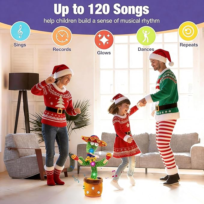Ayeboovi Dancing Talking Cactus Baby Toy, Stocking Stuffers for Kids, Recording Toy Repeats What You Say, Adjustable Volume Singing Cactus with 120 Songs, Dancing Toy Gifts for Kids Toddlers Girls