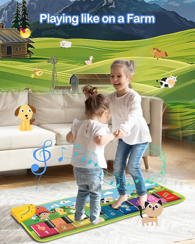 FOKI Floor Piano Mat for Toddlers, Sensory Educational Dancing Musical Keyboard Carpet Toy, Animal Sounds Touch Playmat Blanket, for 1 to 5 Years Old Boy and Girl