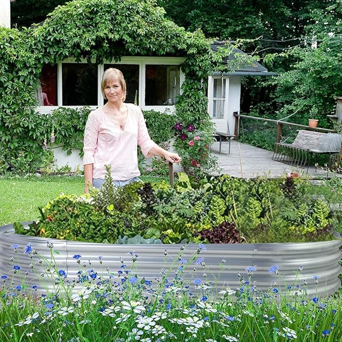 Land Guard Galvanized Raised Garden Bed Kit, Galvanized Planter Garden Boxes Outdoor, Oval Large Metal Raised Garden Beds for Vegetables…………