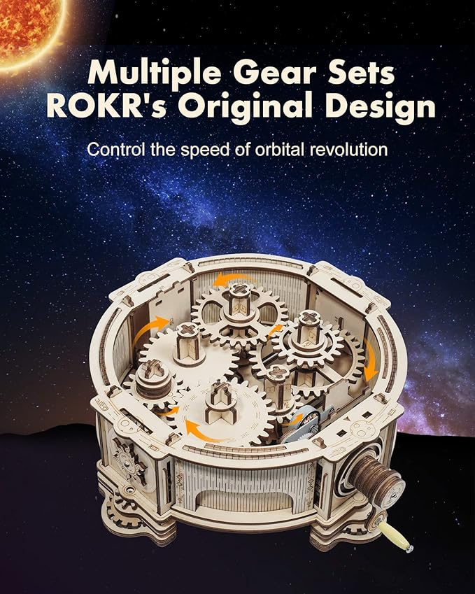 ROKR 3D Wooden Puzzles for Adults-Orrery Solar System Model Kit-Crafts for Adults Teens-Gift for Father's Day
