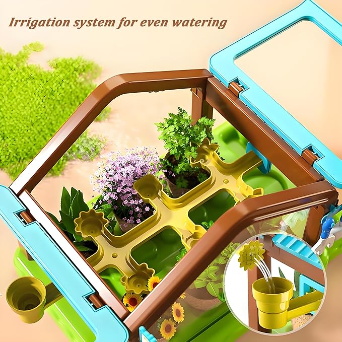 Kids Plant Growing Kit Greenhouse Growing Set with Drip Irrigation System and Grow Light Science Educational DIY Indoor Plant Gardening Toy for Kids