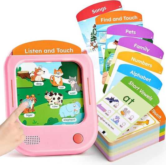 JoyCat Kids Learning Tablet, 156 Pages Tap-to-Read Flash Cards with 20 Interactive Games, Montessori Toy for Alphabet, Phonics, Words, Simple Math & Songs, Birthday Gifts for 2-6 Years Old