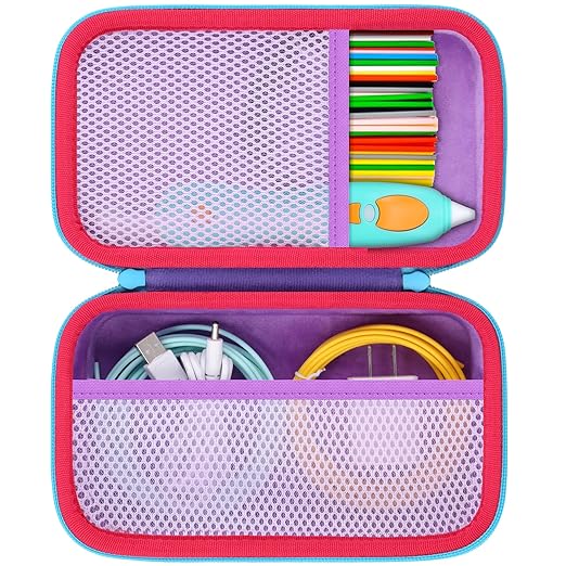 Case Compatible with 3Doodler Start+ Essentials/3Doodler Flow 3D Printing Pen,Storage Holder for 3D Pen PLA Filament and Charger (Purple Case,Blue Zipper)