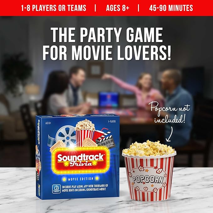 Soundtrack Trivia Movie Trivia Game for Adults | Name The Movie from a 15 Second Music Clip | Board Game for Adults, Kids, Ages 8+, 1 or More Players | Music Game with Companion App
