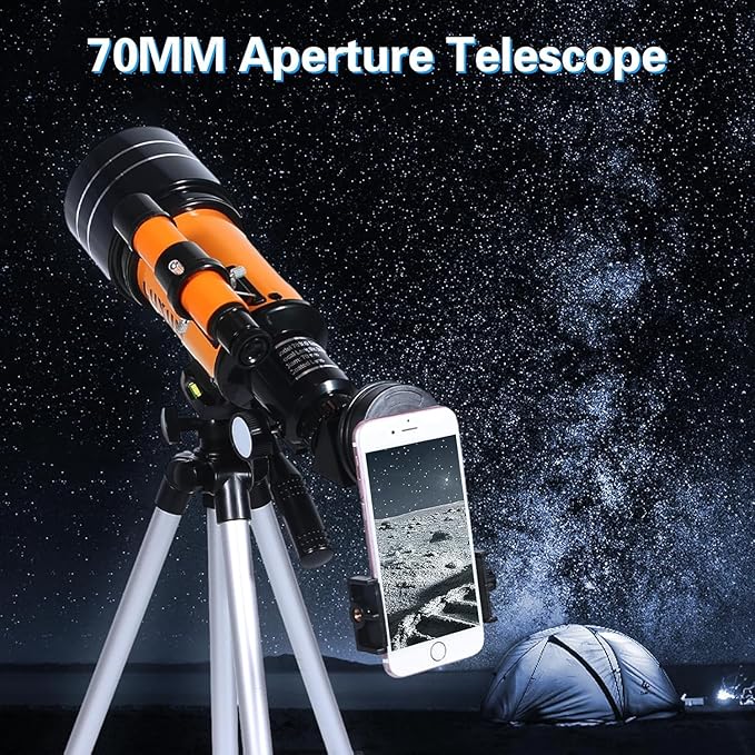 Telescope,70mm Astronomical Refracting Telescope with Phone Adapter for Astronomy Beginners,with Multilayer Broadband Coating,Adjustable Tripod and Finderscope