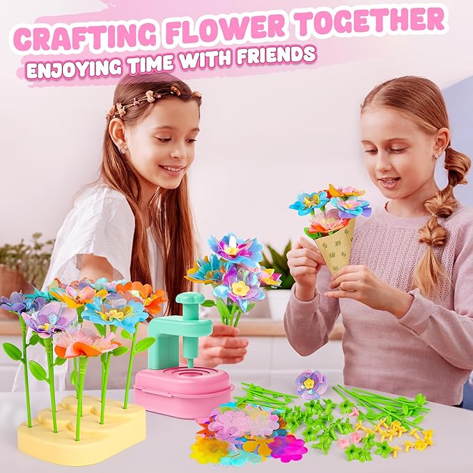 beefunni Flower Bouquet Craft Kits, DIY Arts and Crafts for Kids 4-6-8, Upgrade Colorful Flowers Toys for 4 5 6 7 8+Year Old Girl Birthday Gifts Ideas,Toddler Creative Educational Activities